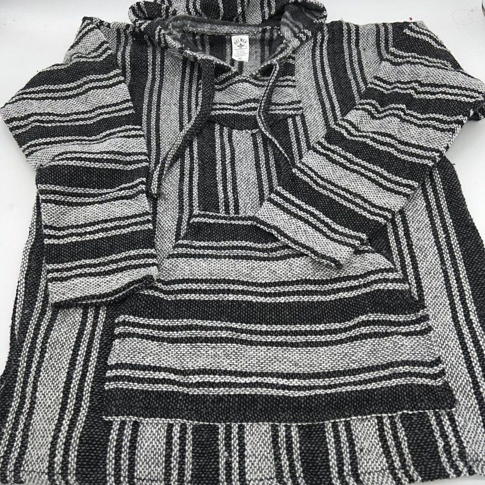 Delmex Baja Shirt Mens XL Poncho Baja Hoodie Mexican Made Grey Black